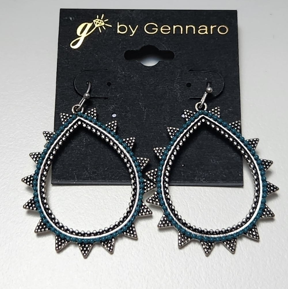 g by Gennaro Teardrop Hoop Dangle Earrings Silver Tone